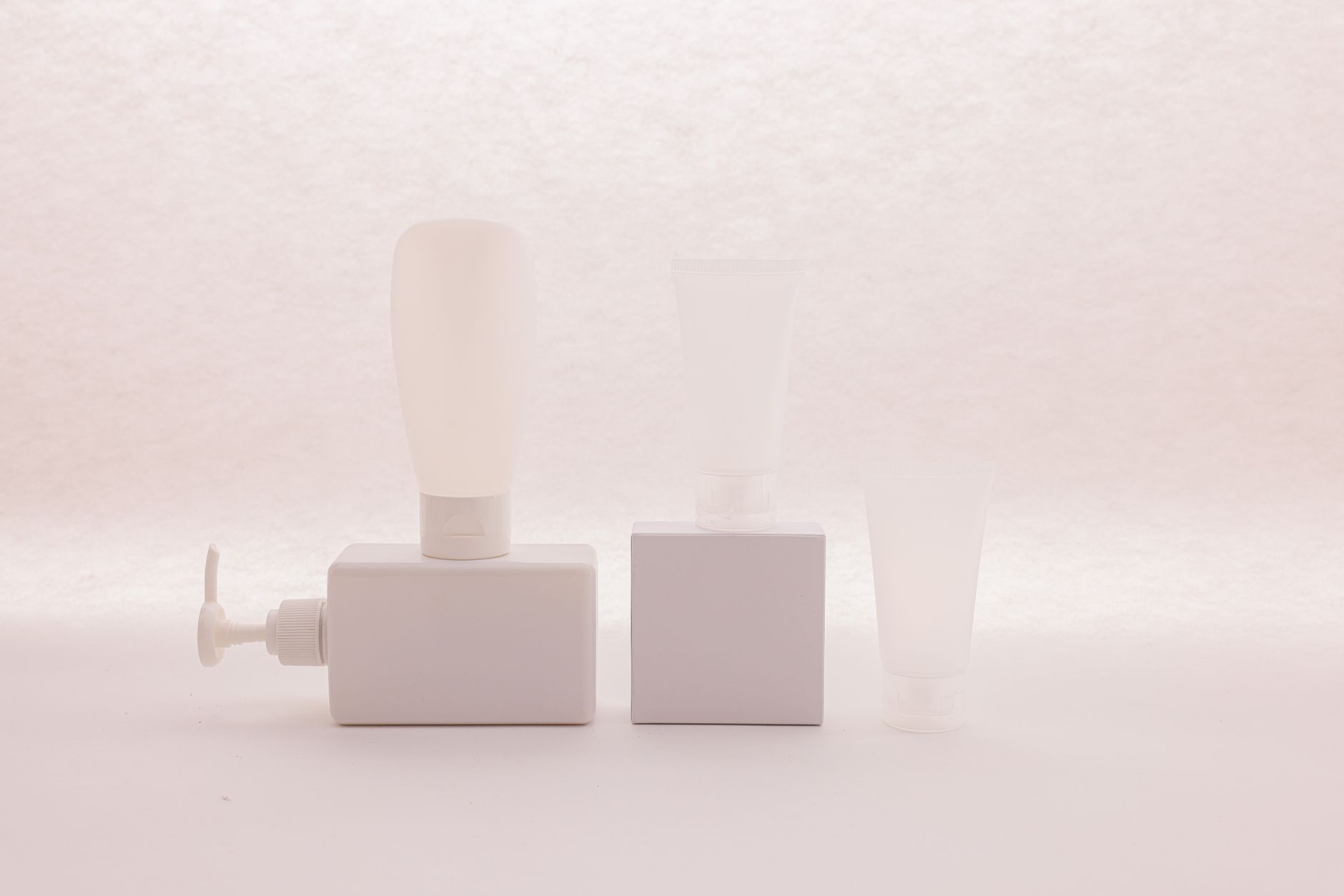 Several packaging prototypes arranged on a white surface