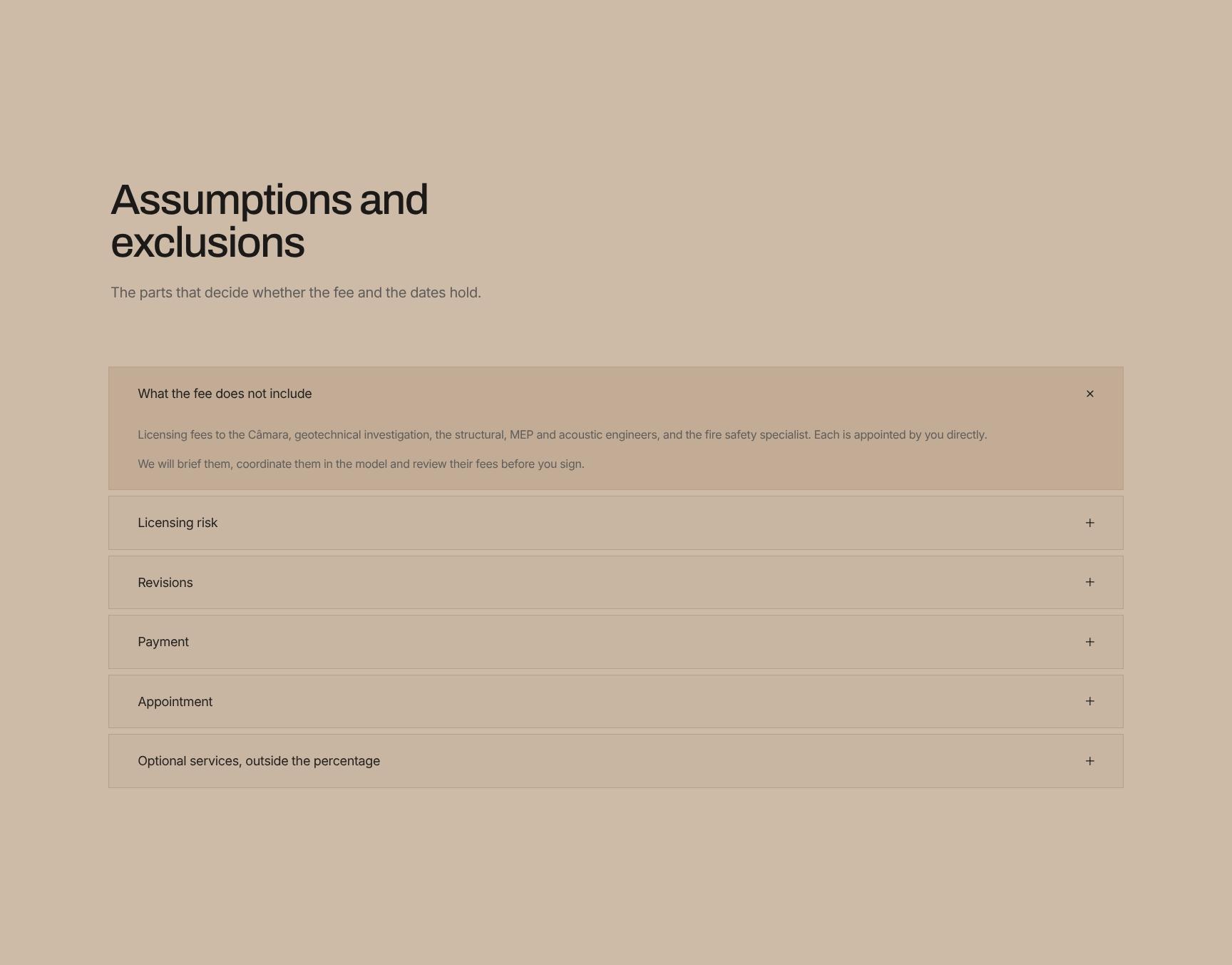Assumptions, Exclusions and Fee Conditions