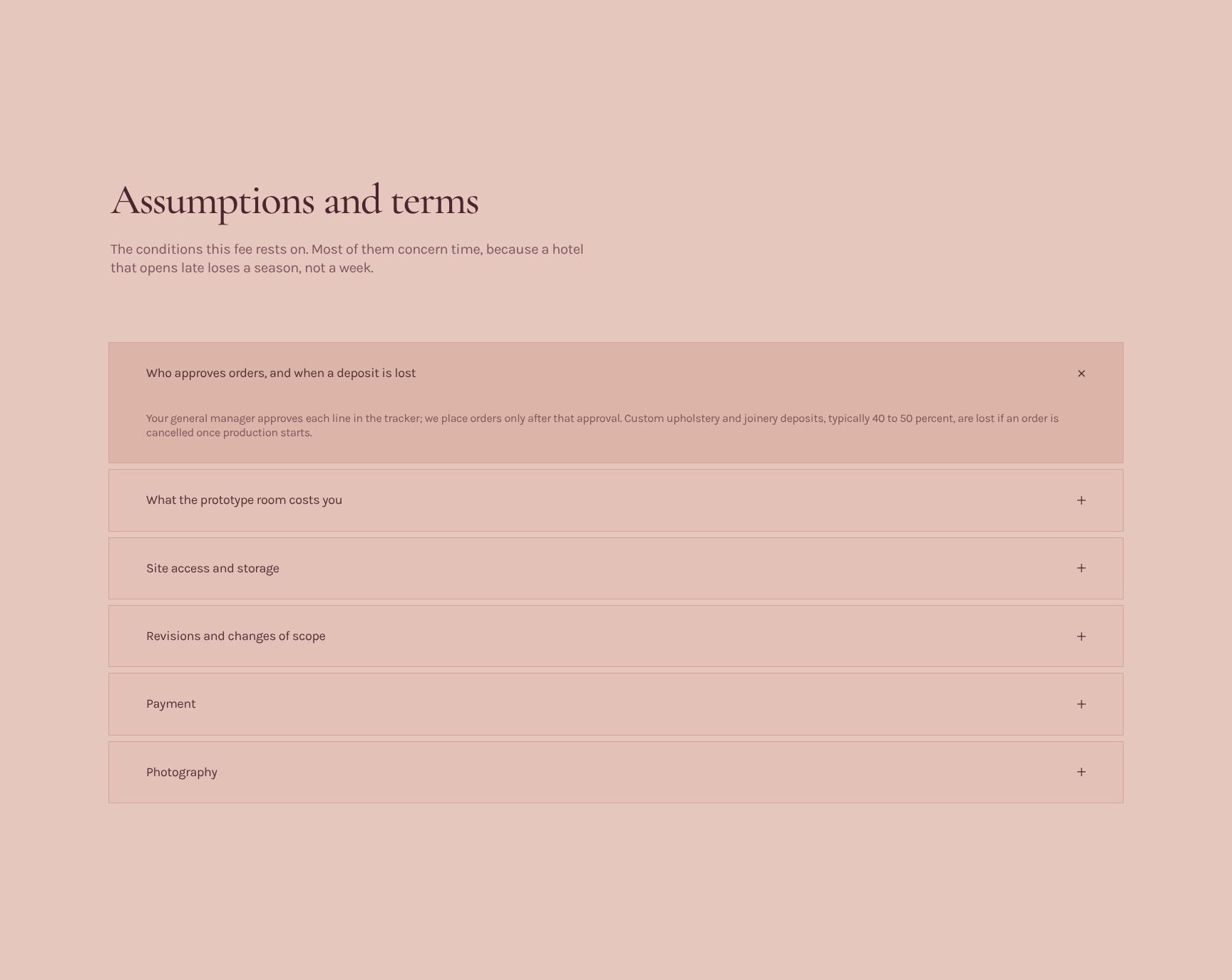 Assumptions, Terms and Conditions Accordion