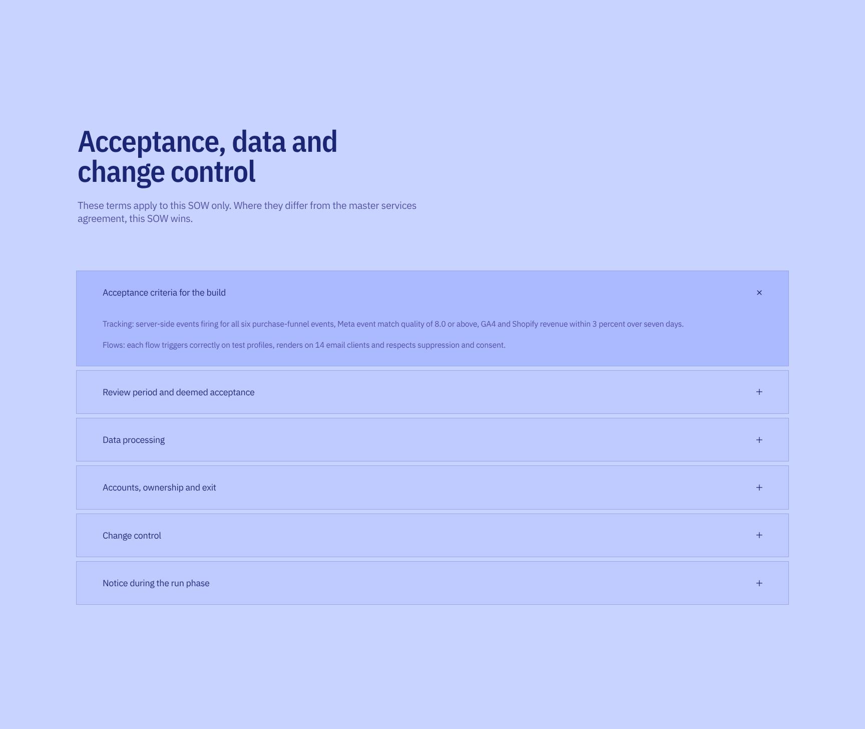 Acceptance, Data Ownership and Change Control Terms