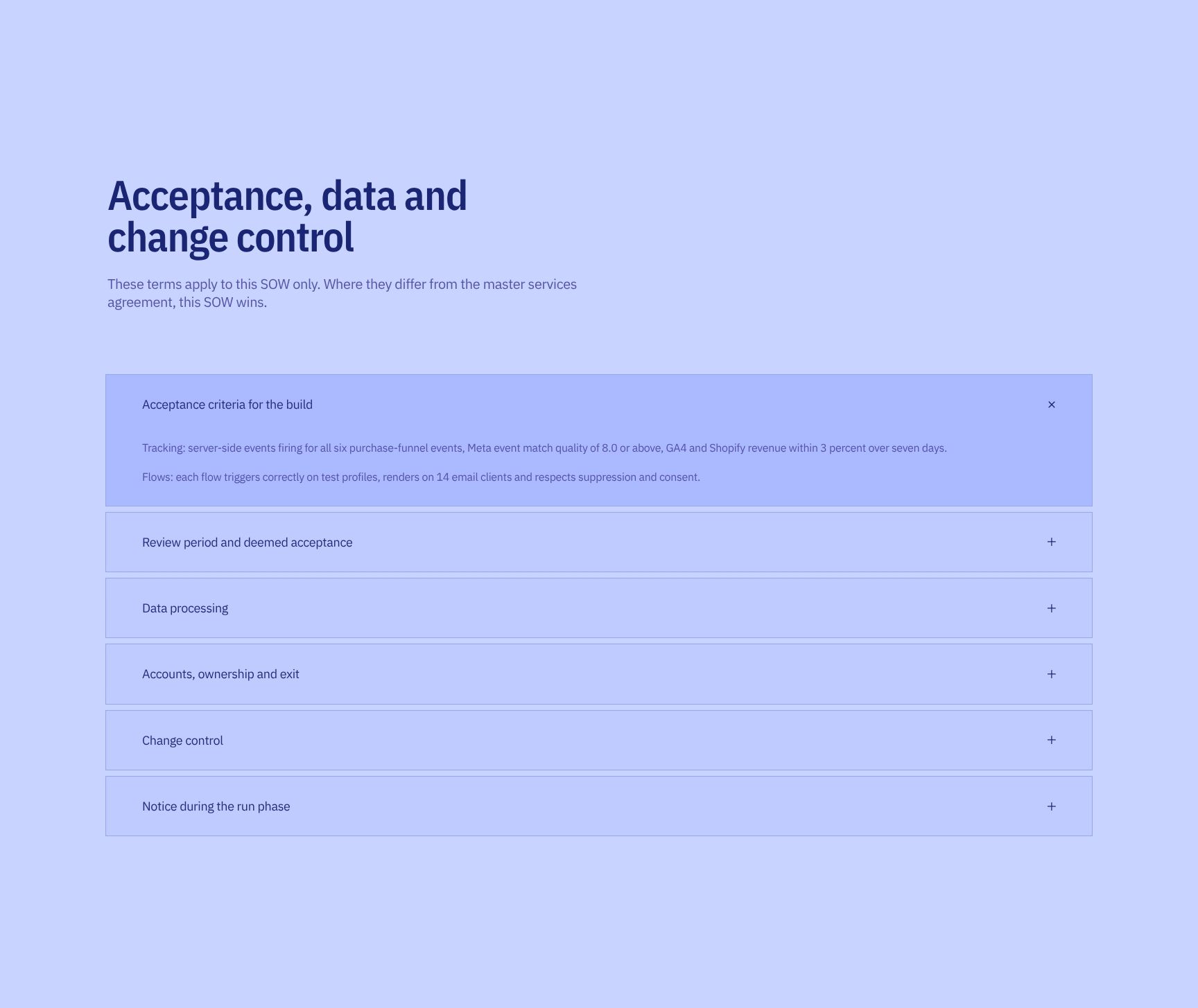 Conditions de recette, de traitement des données et de gestion des changements
