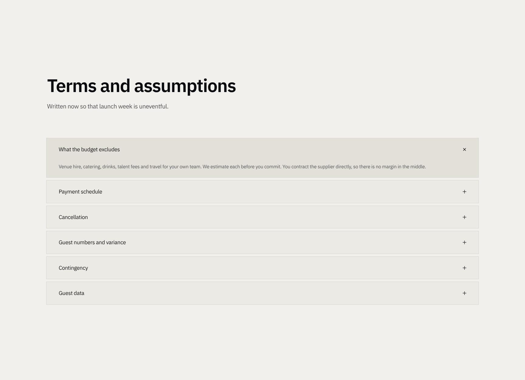 Terms, Exclusions and Planning Assumptions