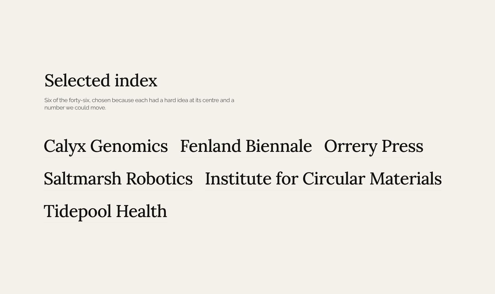 Selected Project Index of Research and Culture Work