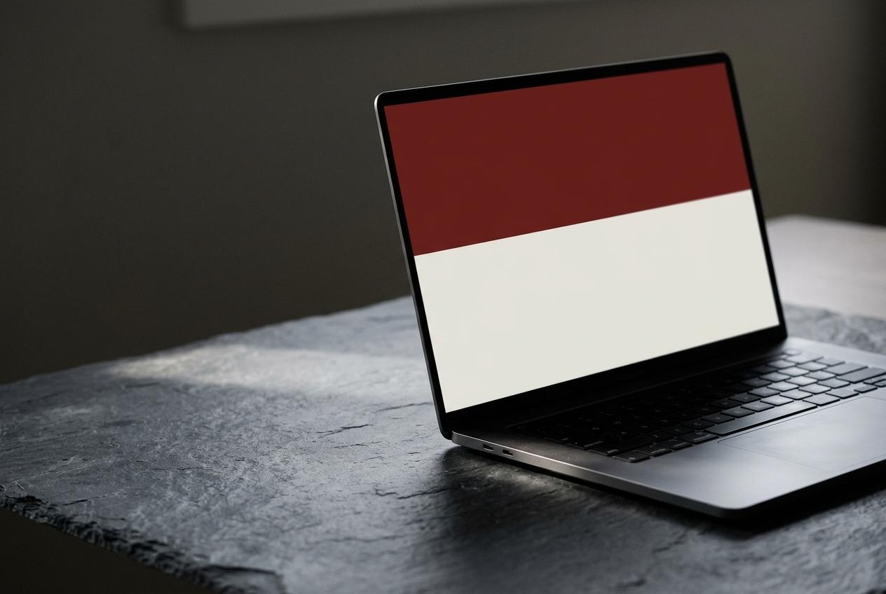 Laptop with a glowing colour-blocked screen