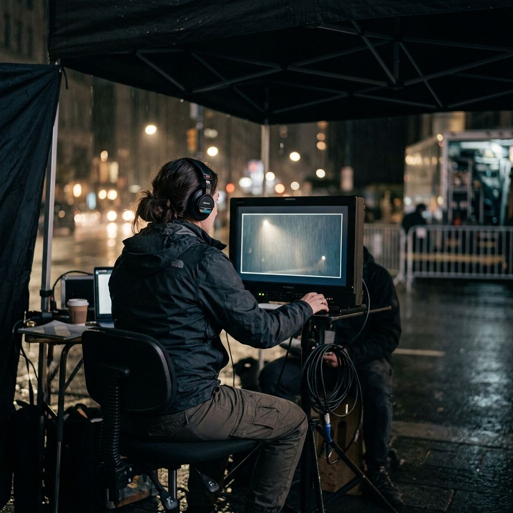 Director at a monitor on a night street