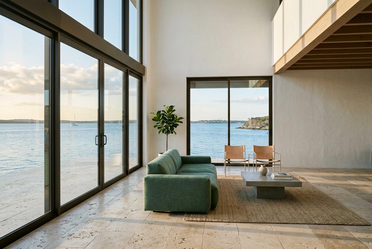 Living room of the Varela house facing the bay
