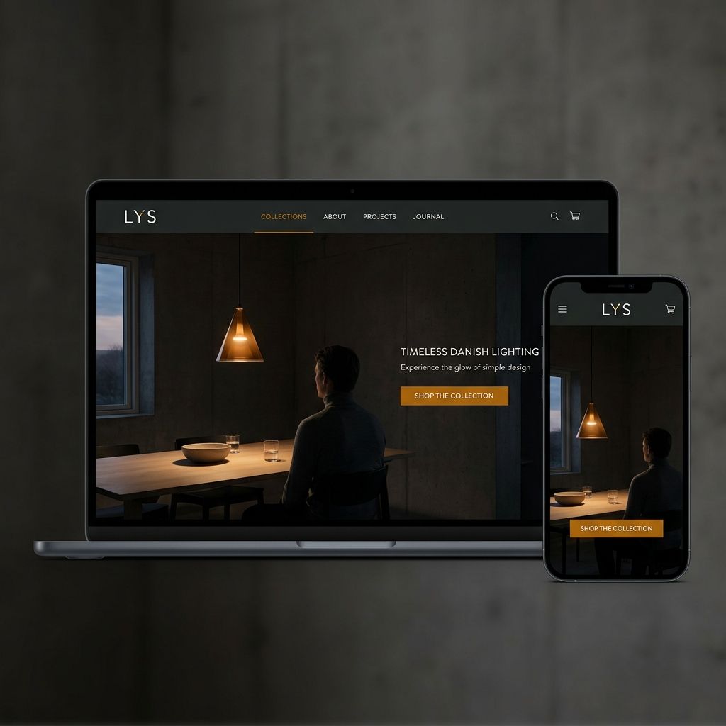 Homepage design showing a room lit by one pendant lamp