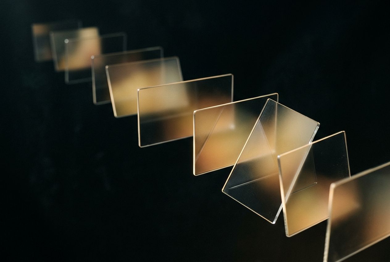 Glass cards with ochre gradients