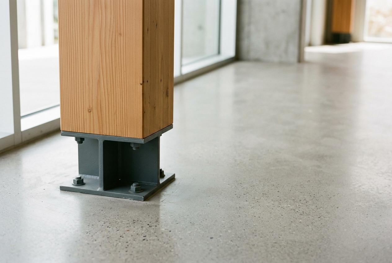 Concrete slab meeting a glulam column