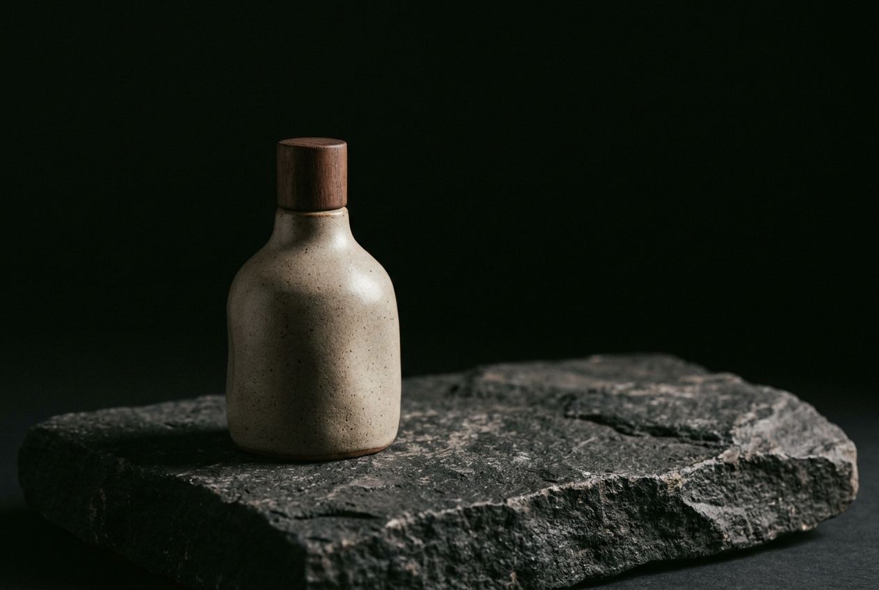 Perfume bottle on basalt
