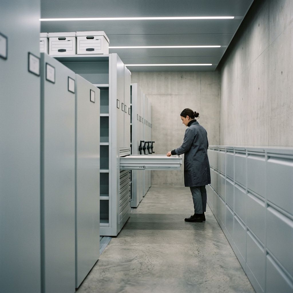 Climate-controlled archive with mobile shelving