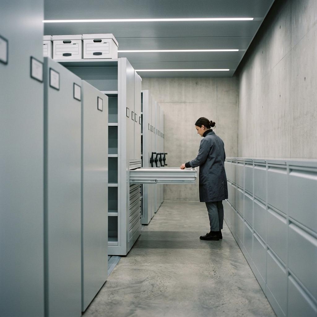 Climate-controlled archive with mobile shelving