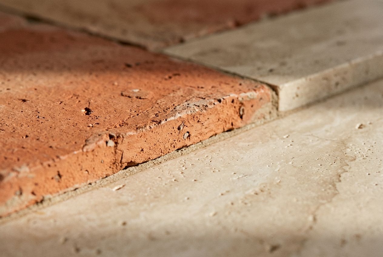 Terracotta tile against travertine