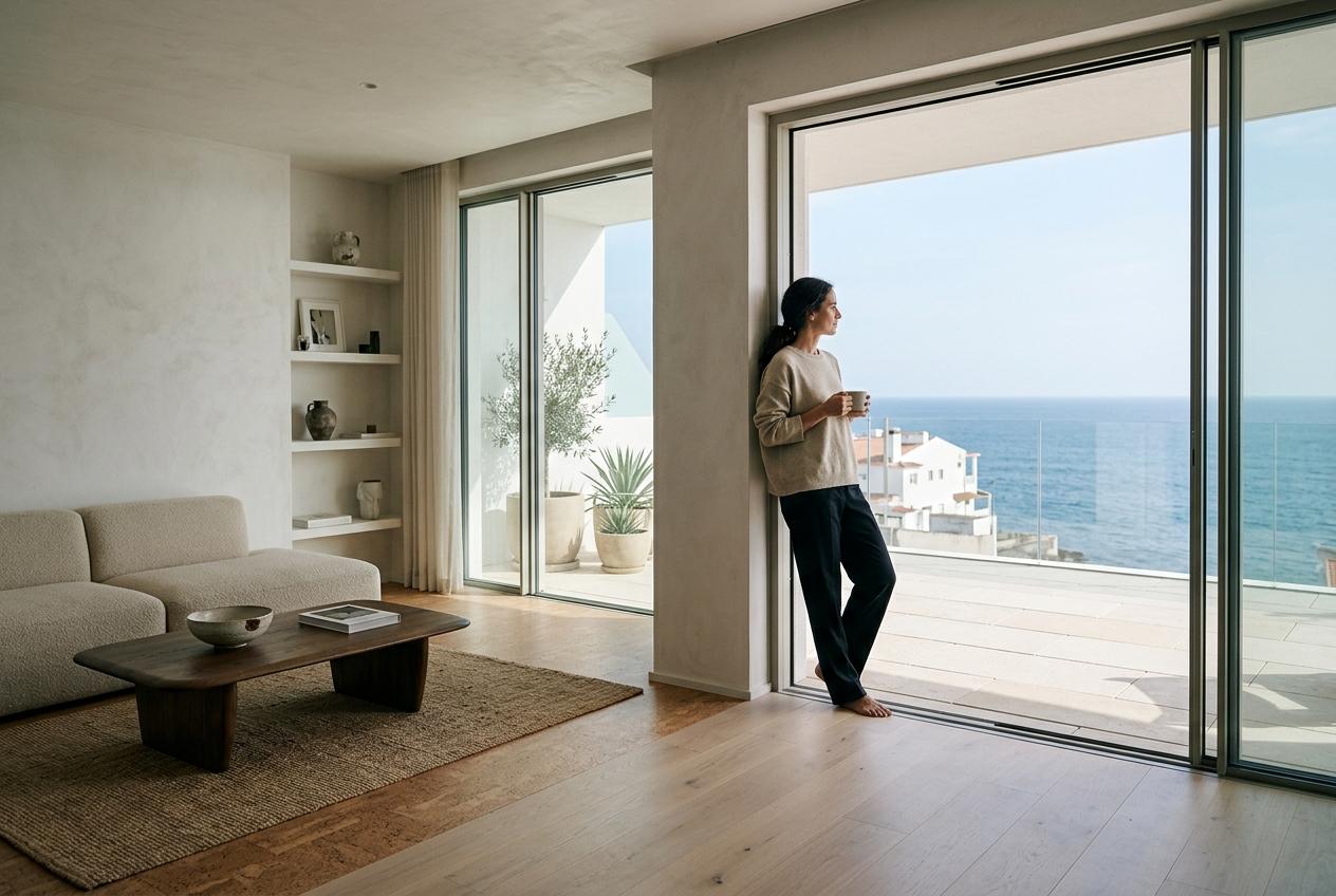 Living room opening onto the sea terrace
