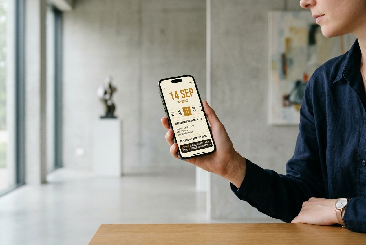 Biennale ticketing screen on a phone