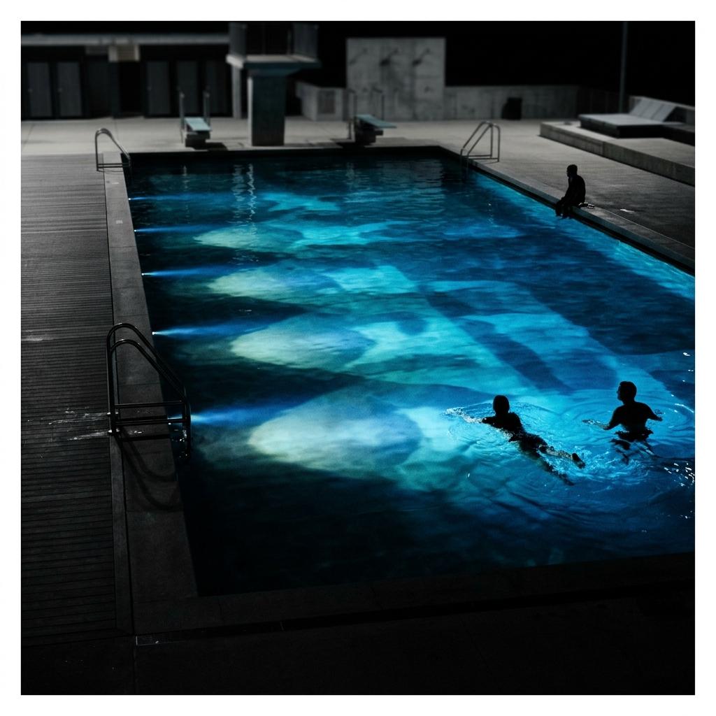 Projection-mapped lido at night