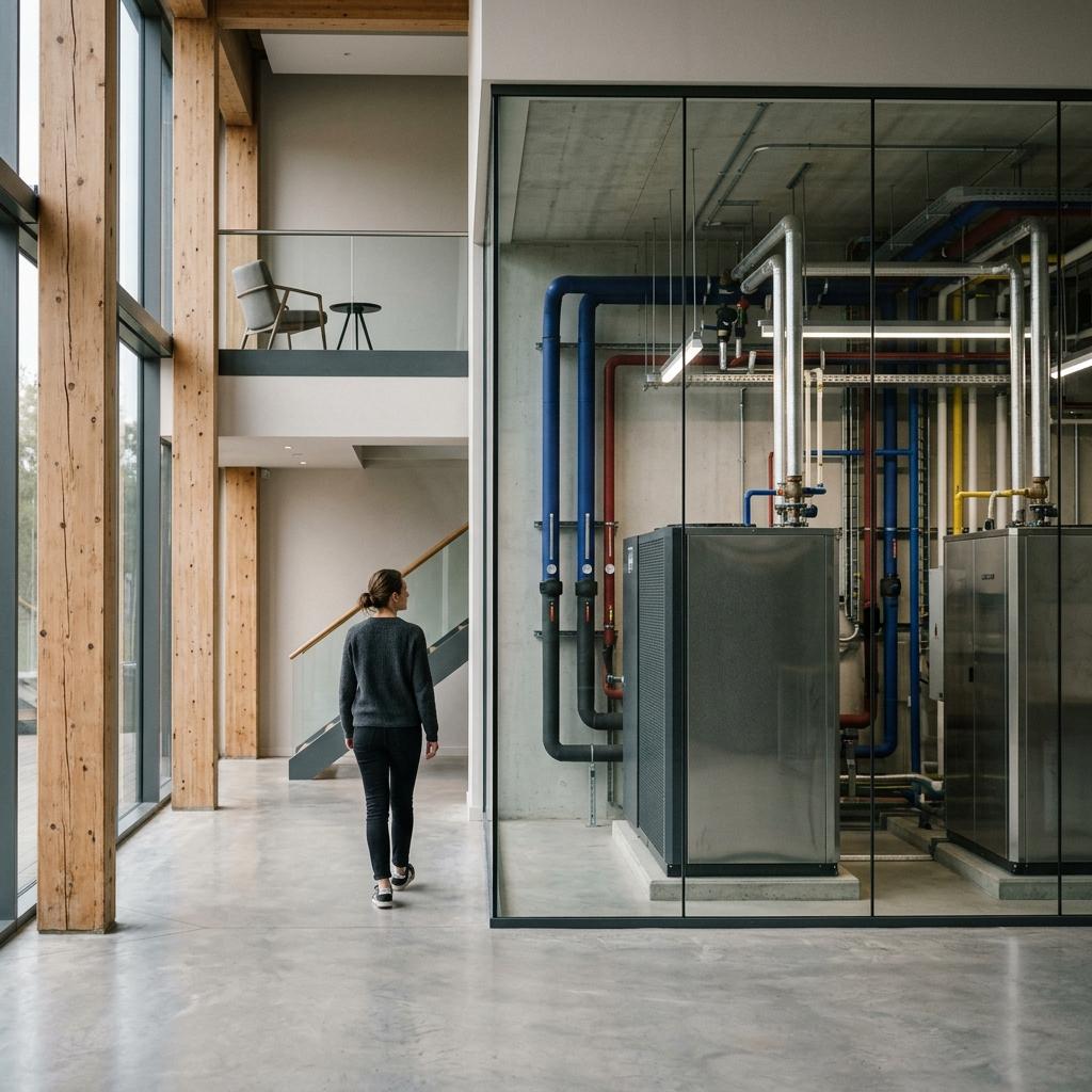 The Heat Hall with plant visible behind glass