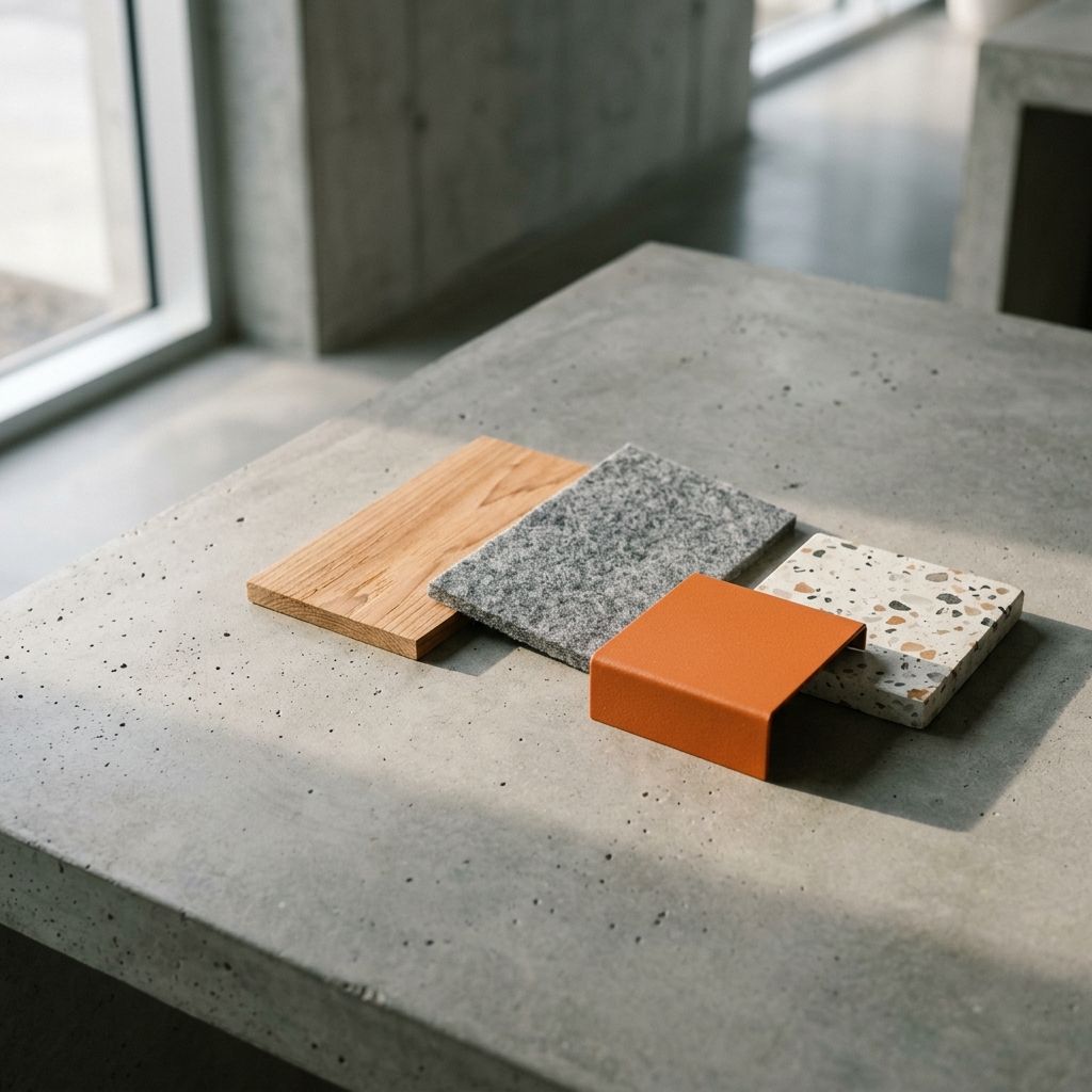 Sample set of cedar, felt, steel and terrazzo