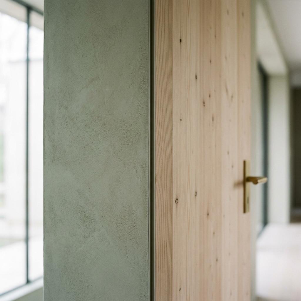 Lime plaster meeting larch joinery