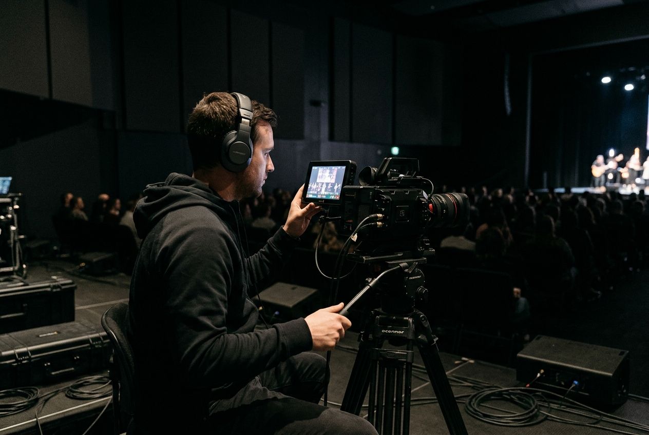 Camera filming a stage for a livestream