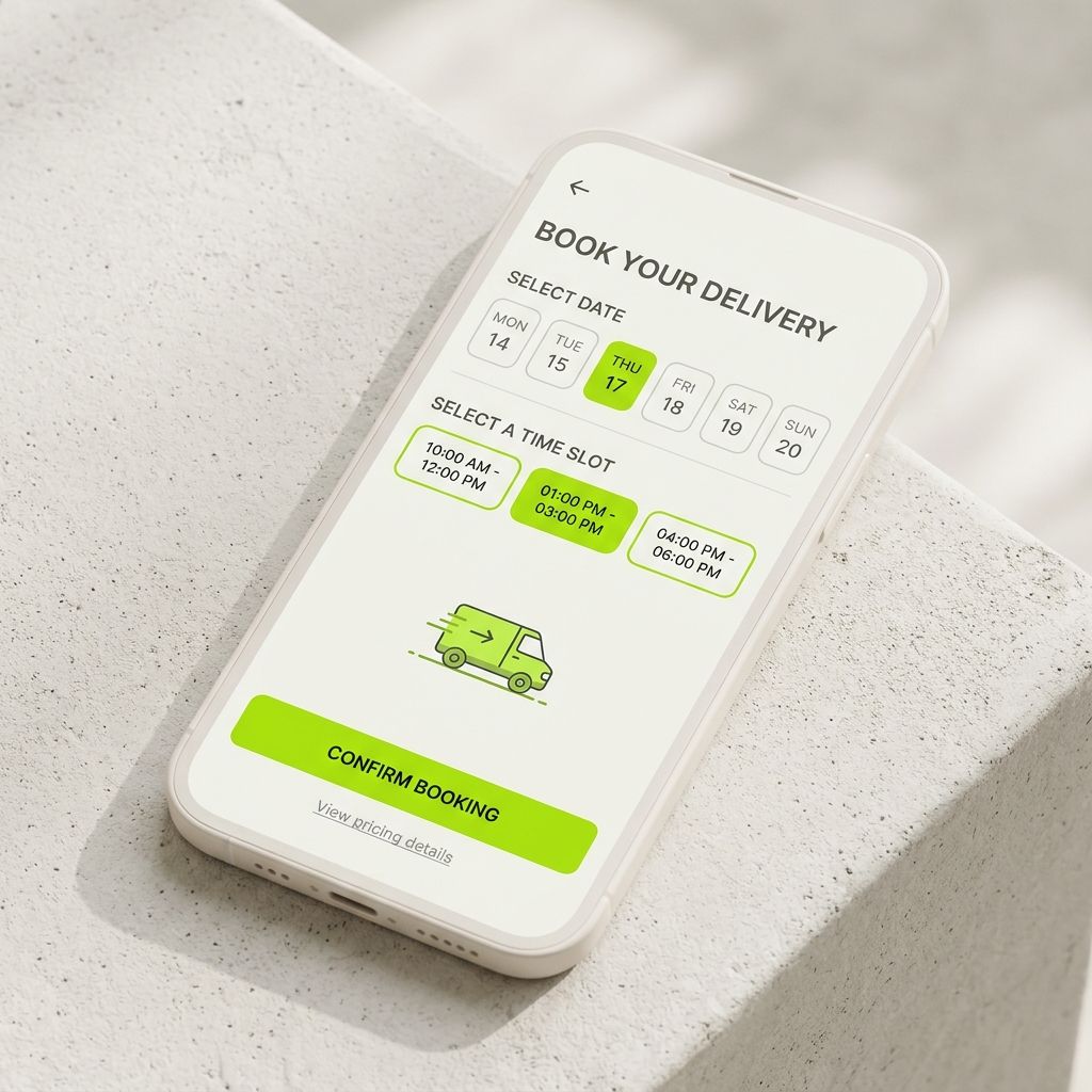 Delivery booking screen with time slots