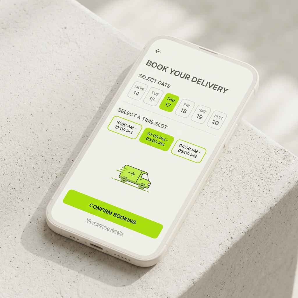 Delivery booking screen with time slots