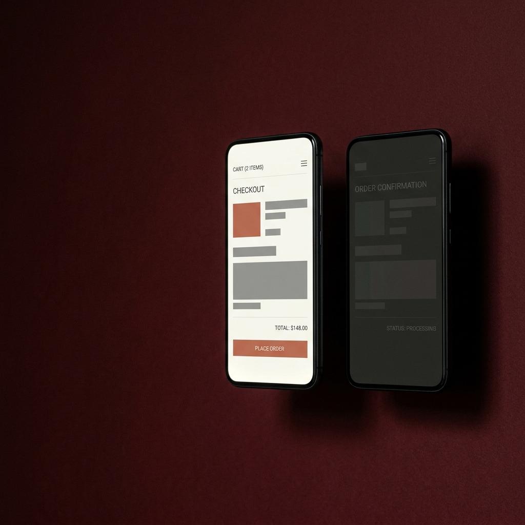Checkout on two phones, light and dark