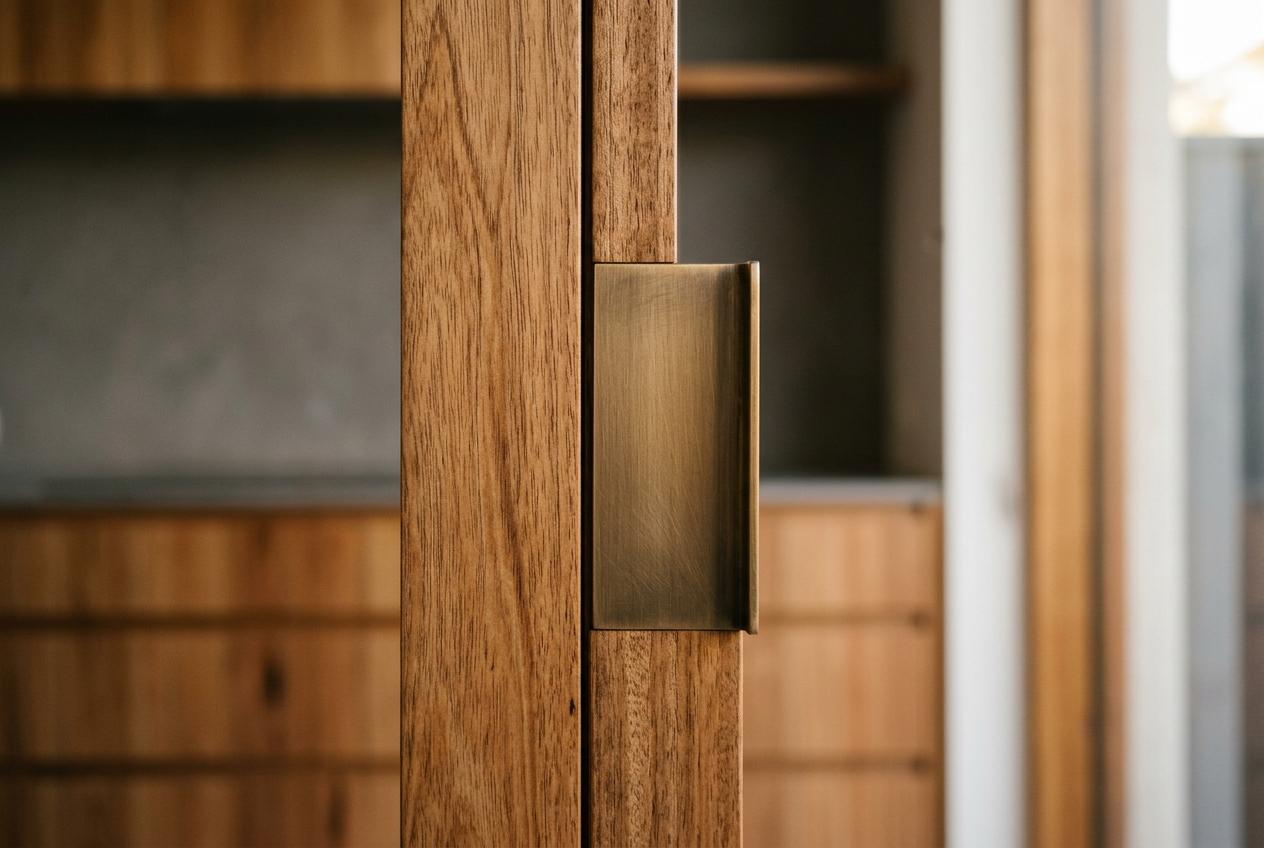 Spotted gum joinery with bronze pull
