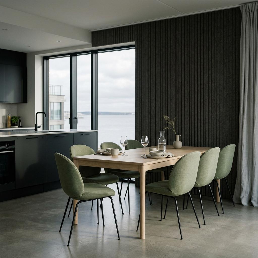 Two-bed apartment kitchen and dining area