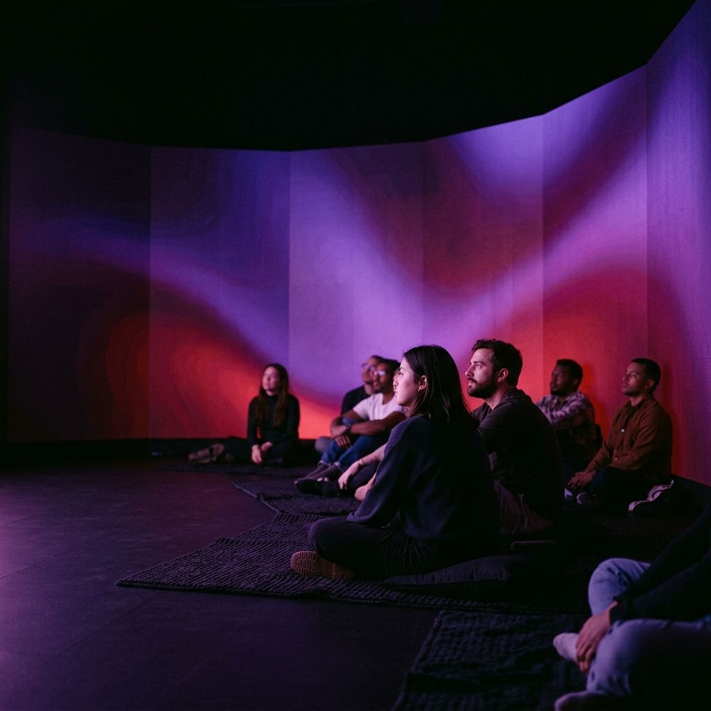 Audience inside a glowing LED room