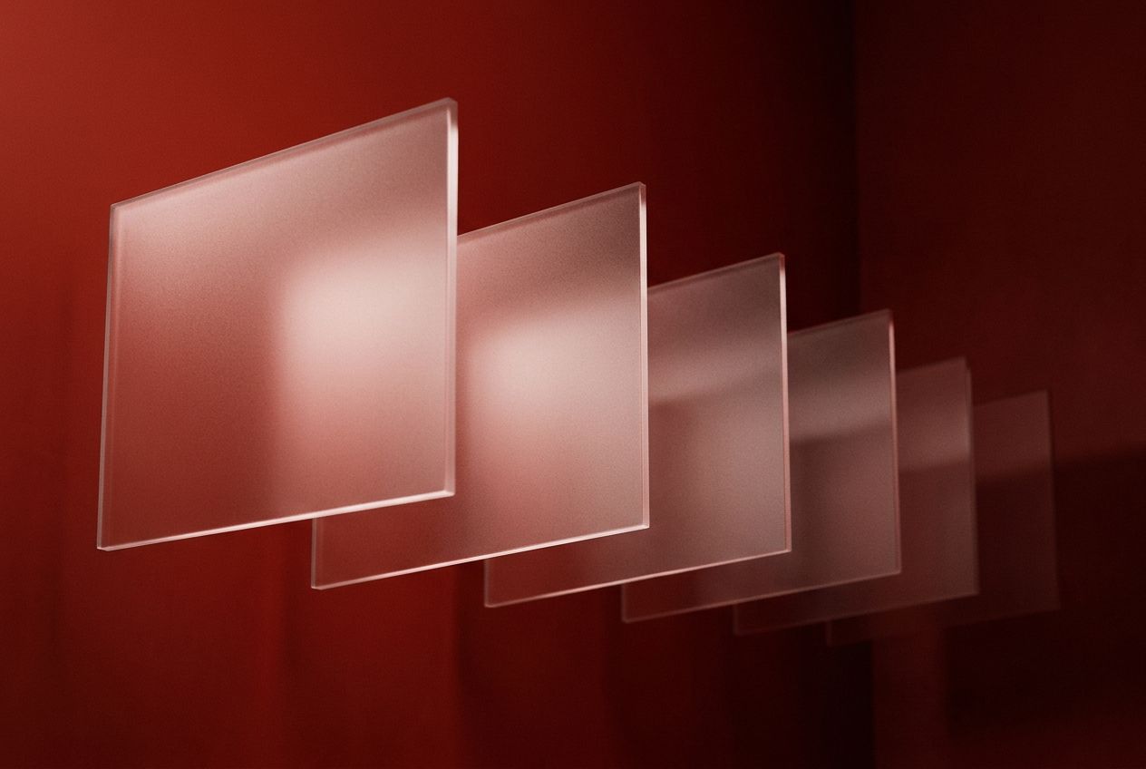 Floating glass panels on vermilion