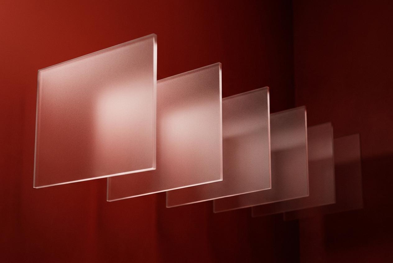 Floating glass panels on vermilion