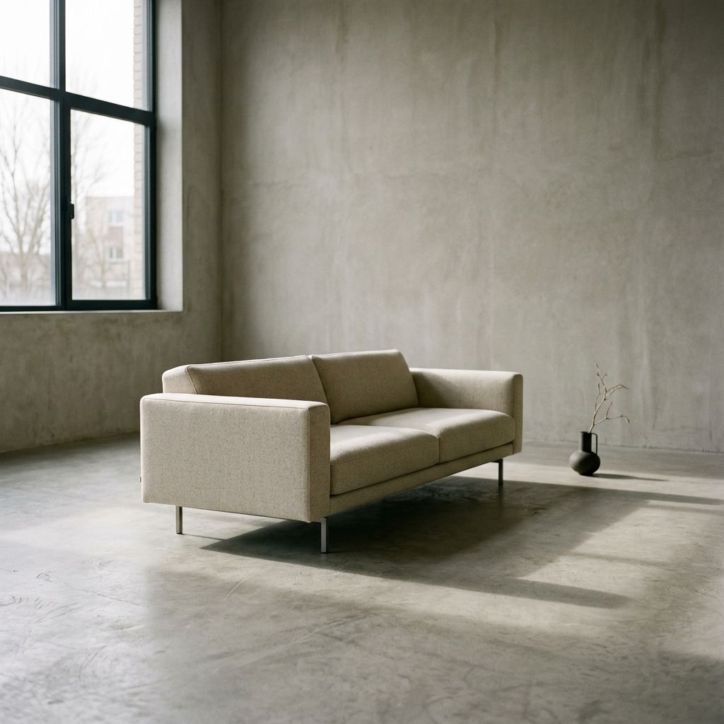 Wool sofa on a concrete floor