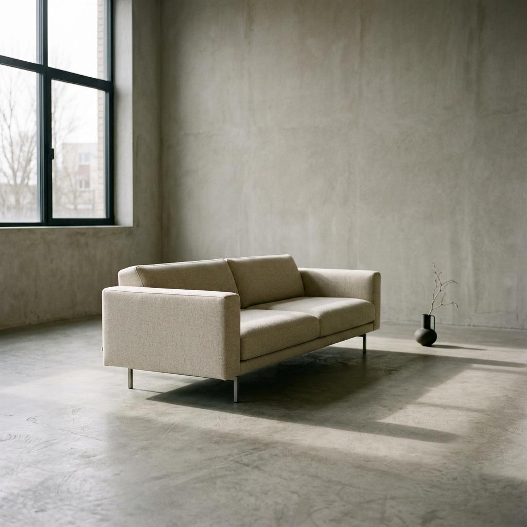 Wool sofa on a concrete floor