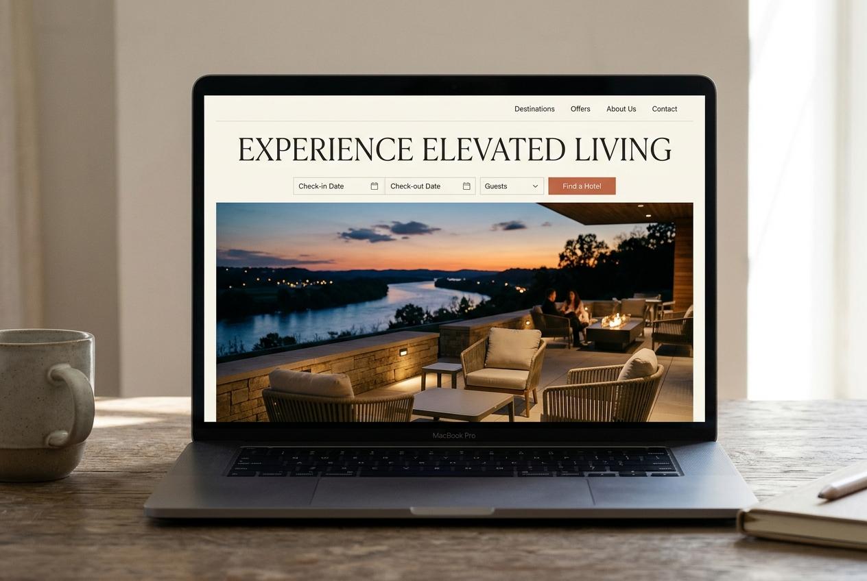 Hotel group homepage with a booking bar
