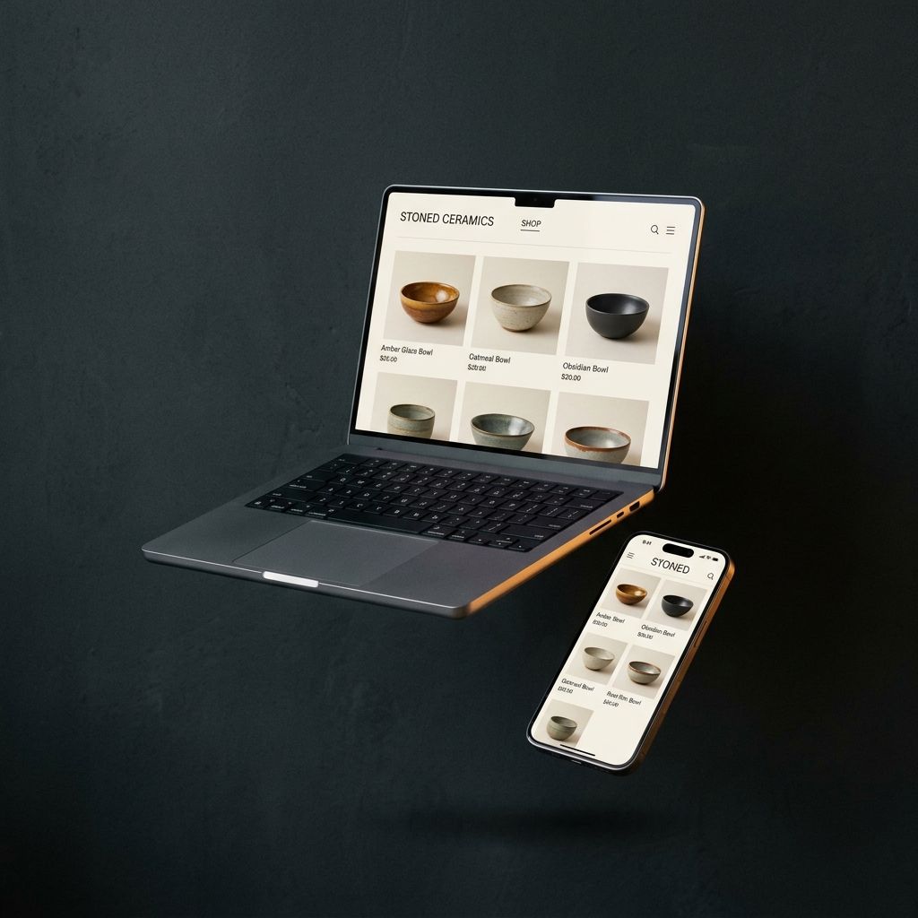 Ceramics storefront on a laptop and phone