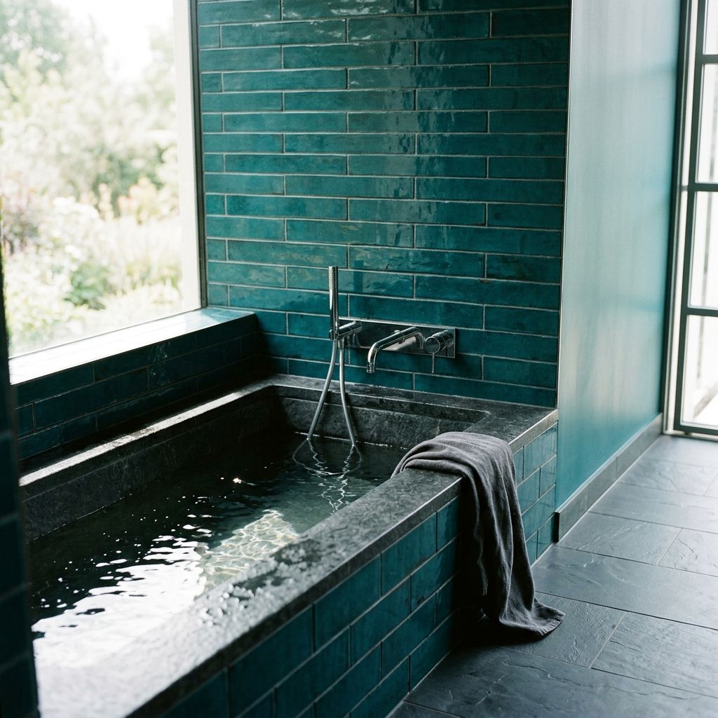 Ocean Pool route: teal-tiled bathroom