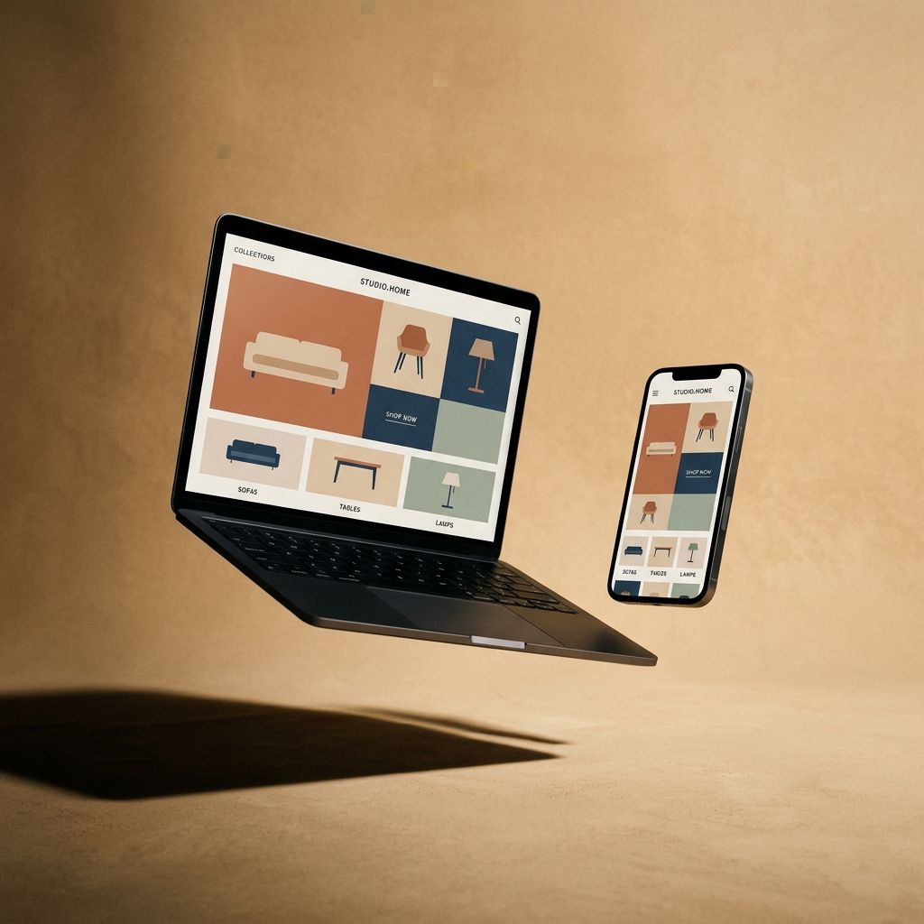 Furniture storefront on laptop and phone