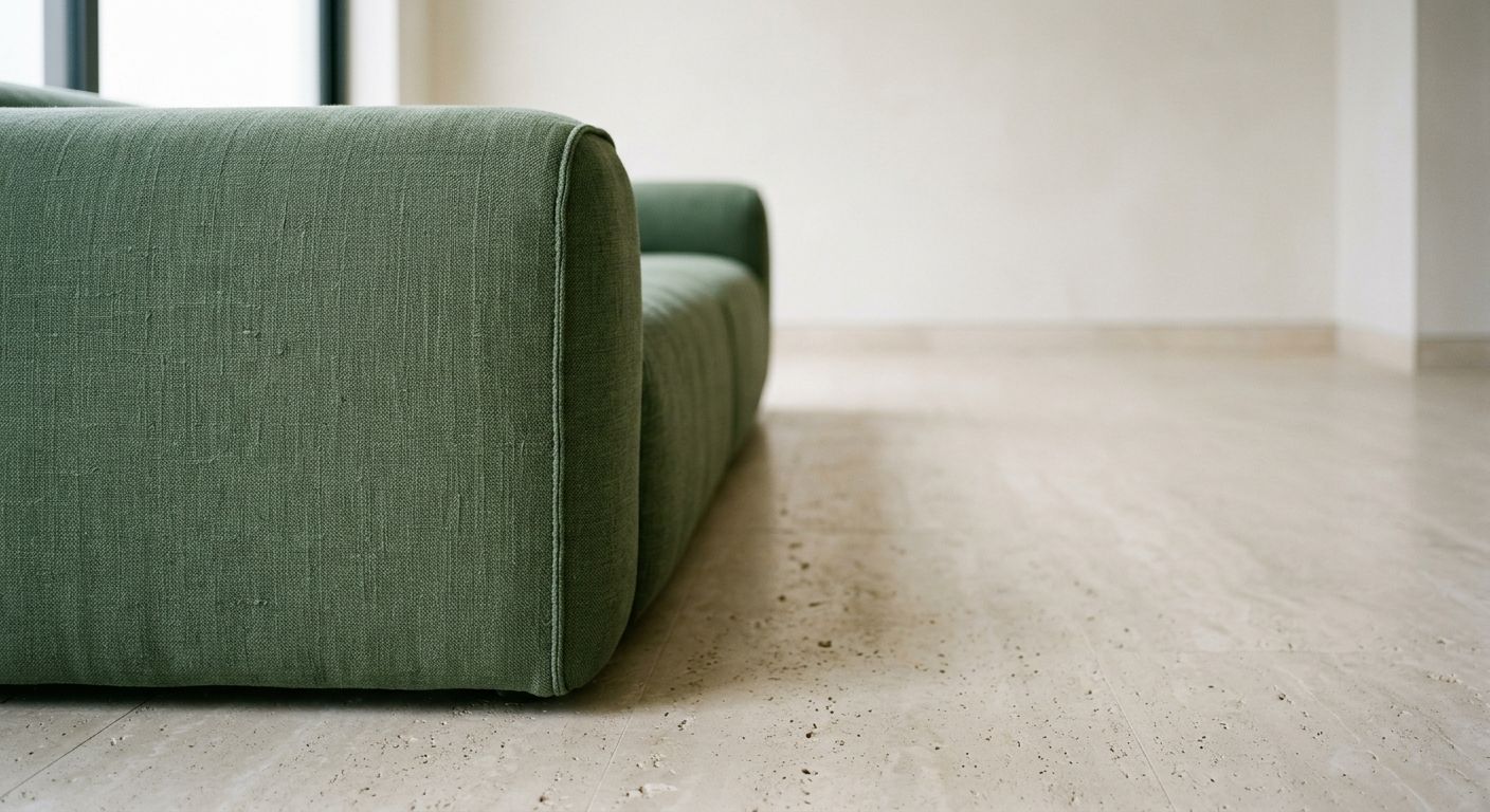 Green linen upholstery detail