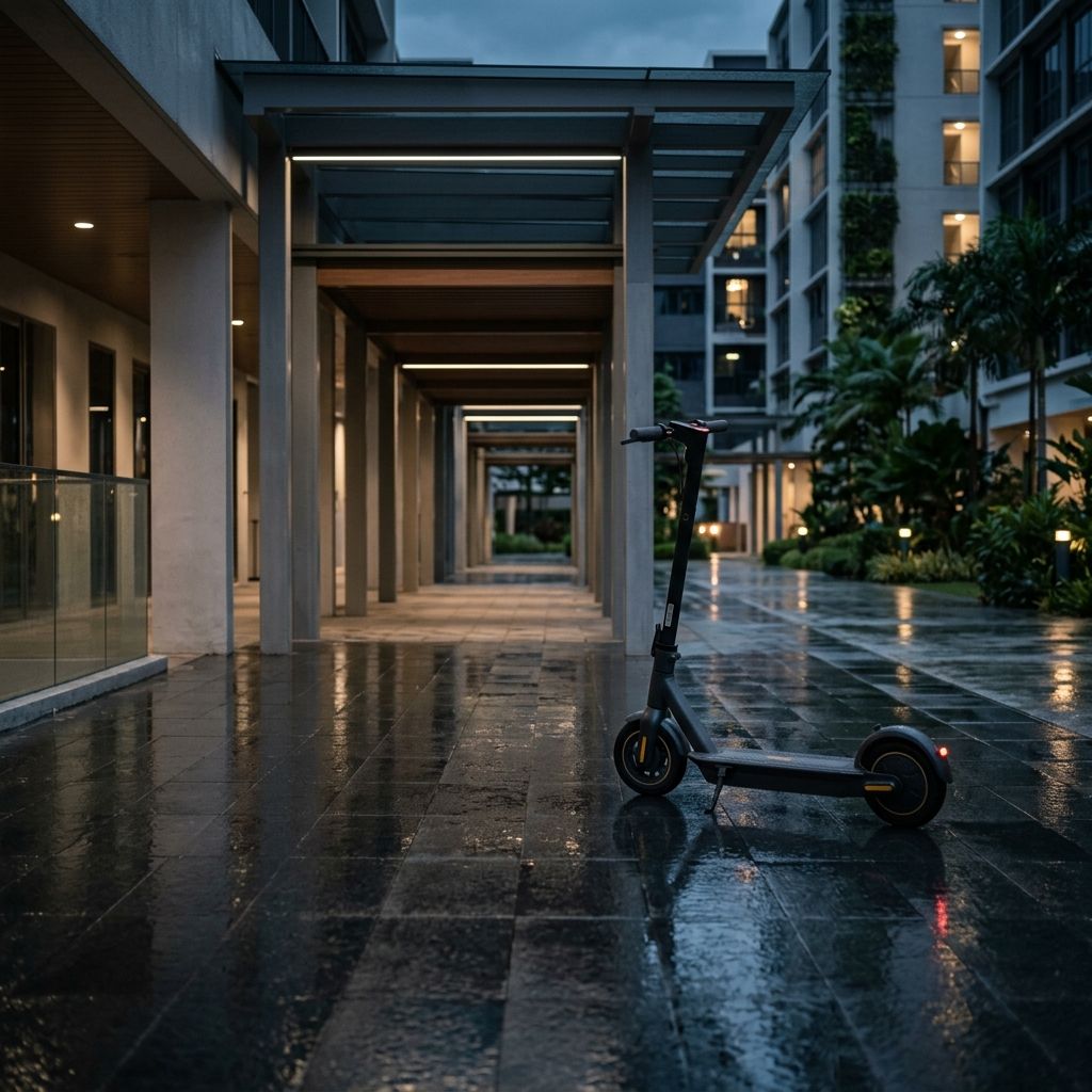Scooter under a covered walkway