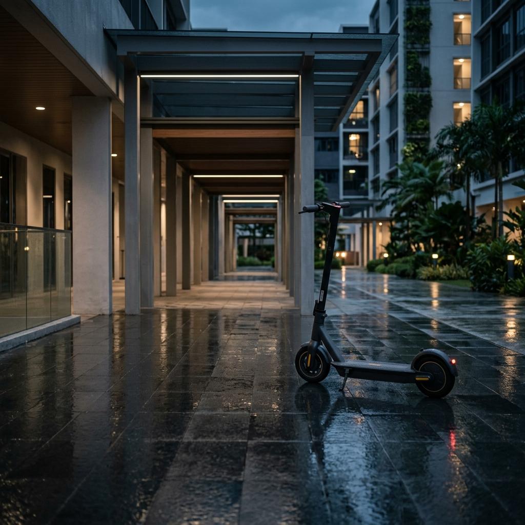Scooter under a covered walkway