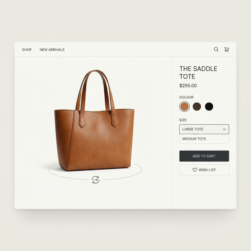 Product page with a 3D bag viewer