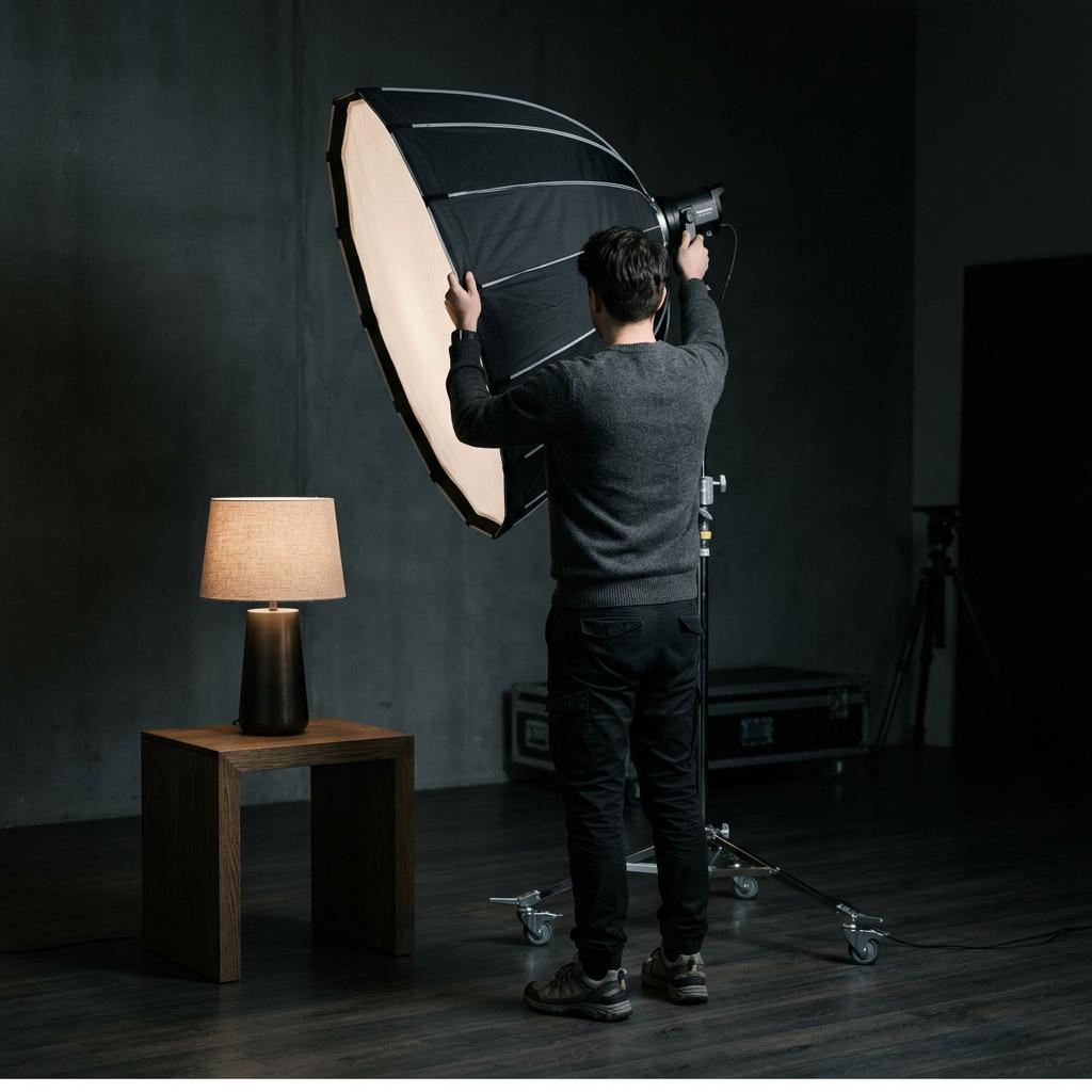 Photographer adjusting a light