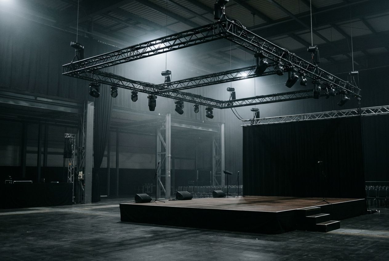 Truss grid over an empty stage