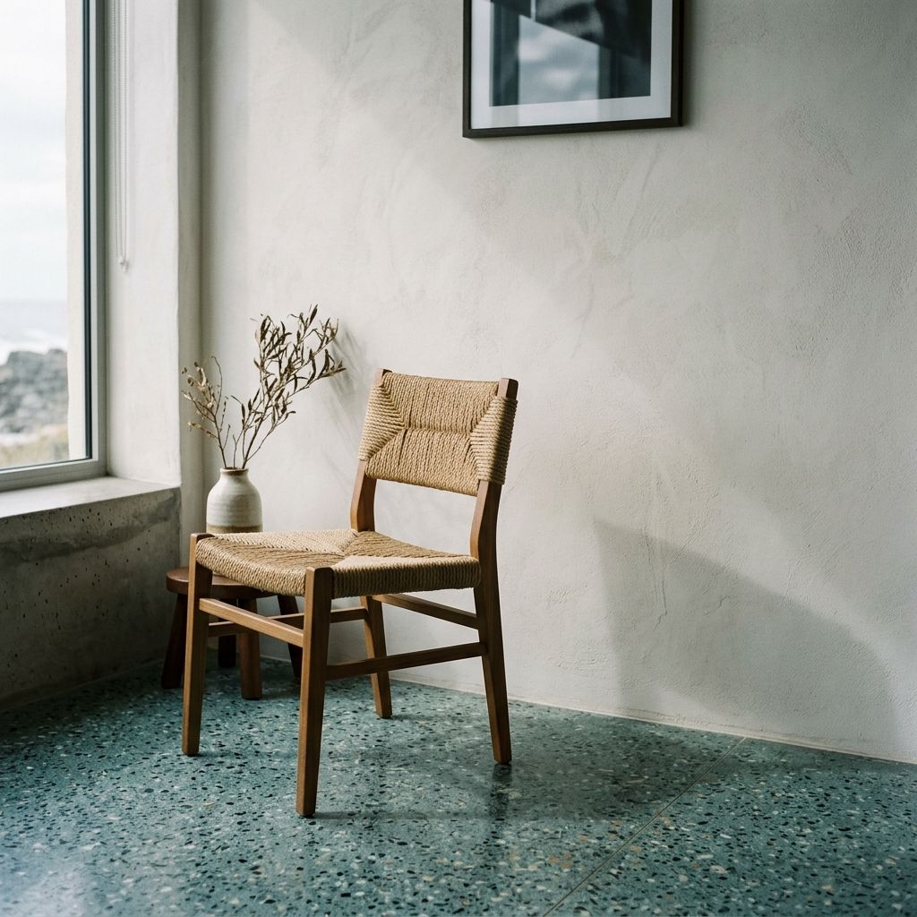 Tideline route: limewash and terrazzo room