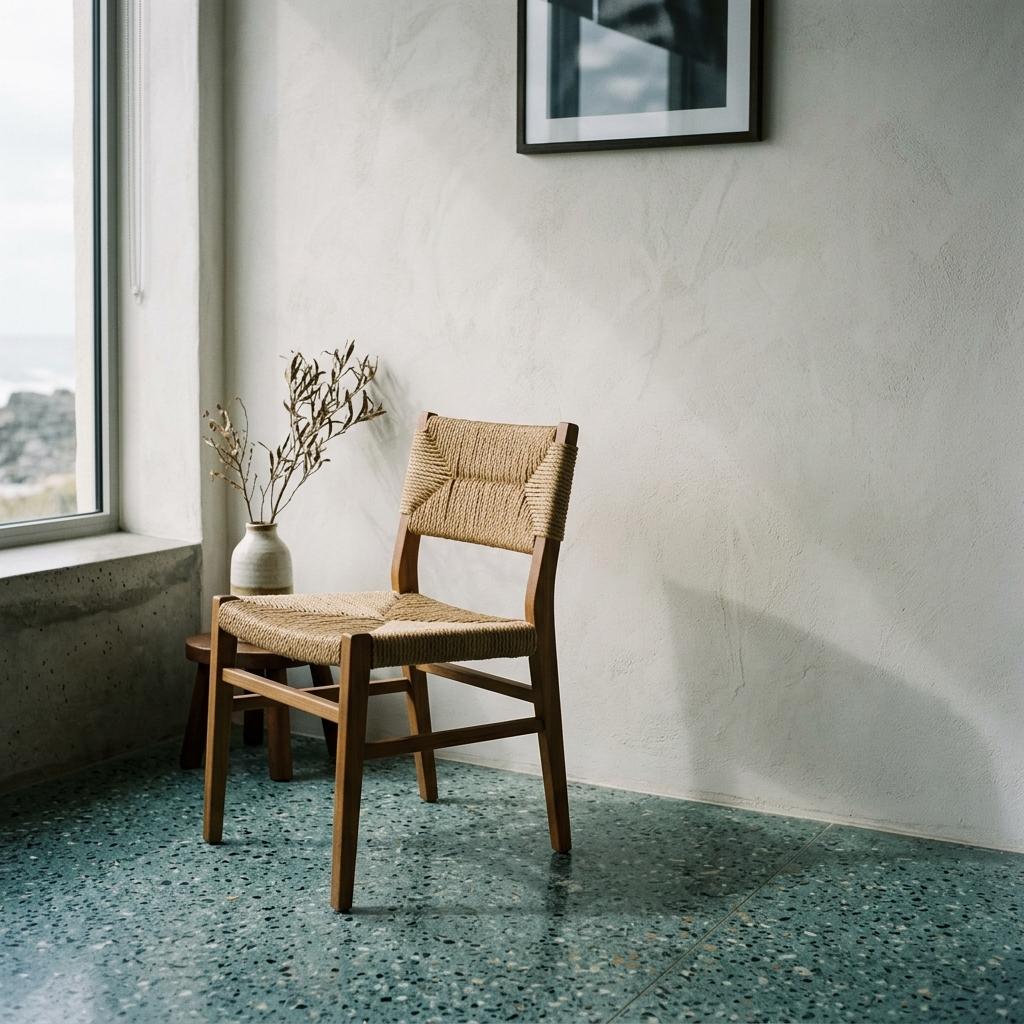 Tideline route: limewash and terrazzo room