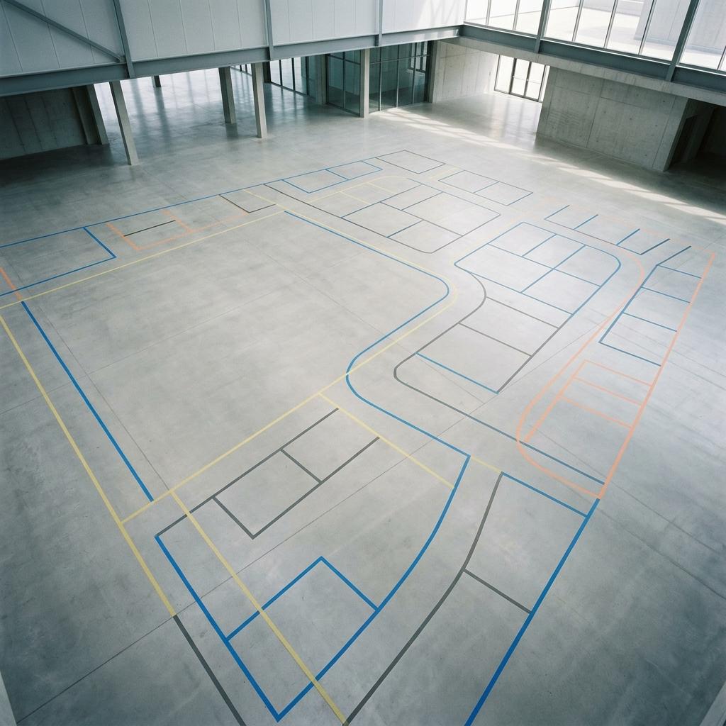 Hall floor marked out for a layout