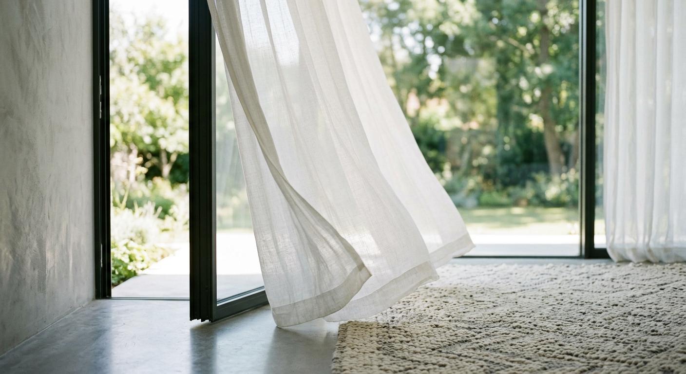 Linen drapery and wool rug