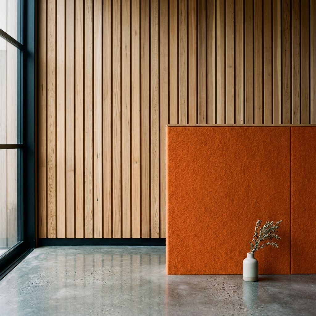Cedar slats, concrete and orange felt