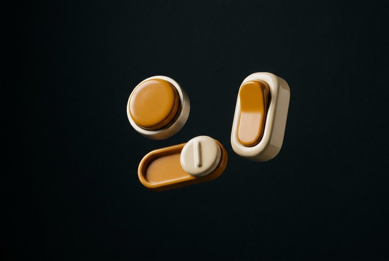 Interface components rendered as 3D objects